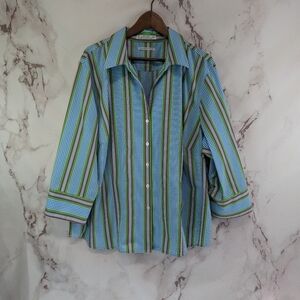 Foxcroft Shirt Womens 22W Blue Gingham Button Up Wrinkle Free Non Iron Pocket